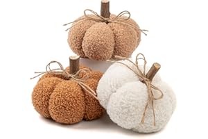 VILLA COMO 6" Fake Fall Pumpkin Decorations for Home, 3 Pcs Artificial Big Fabric Pumpkins Autumn Decor Pumpkins Faux Pumpkins For Decorating, Fall Wedding Table Centerpiece Fireplace Decor Thanksgiving