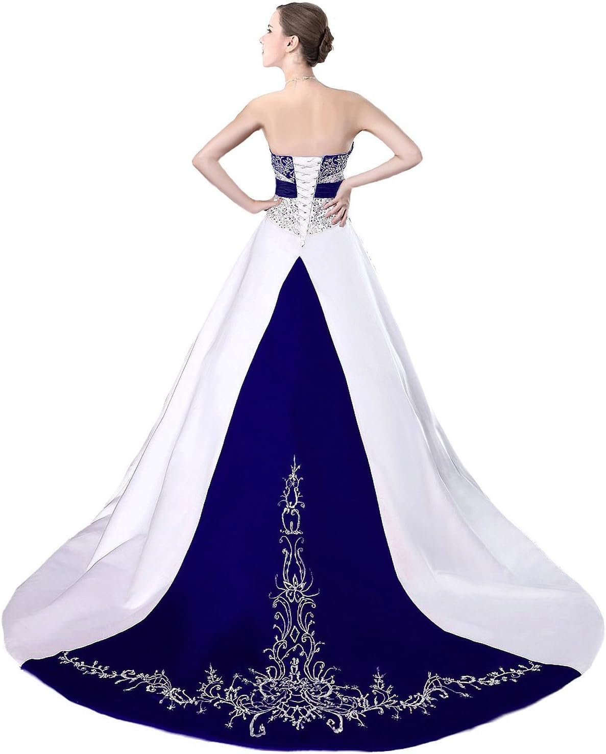 Edaier Women's Court Train Satin Wedding Dress Bride Gown
