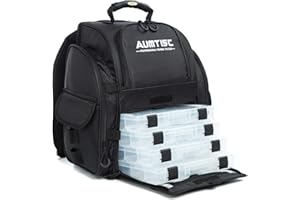 AUMTISC Fishing Tackle Backpack with 4 Tackle Boxes, Fishing Backpack Bag with Rod Holder, Rain Cover Black