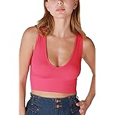 NIKIBIKI Women Seamless Plunge V-Neck Ribbed Crop Top, Made in U.S.A, One Size