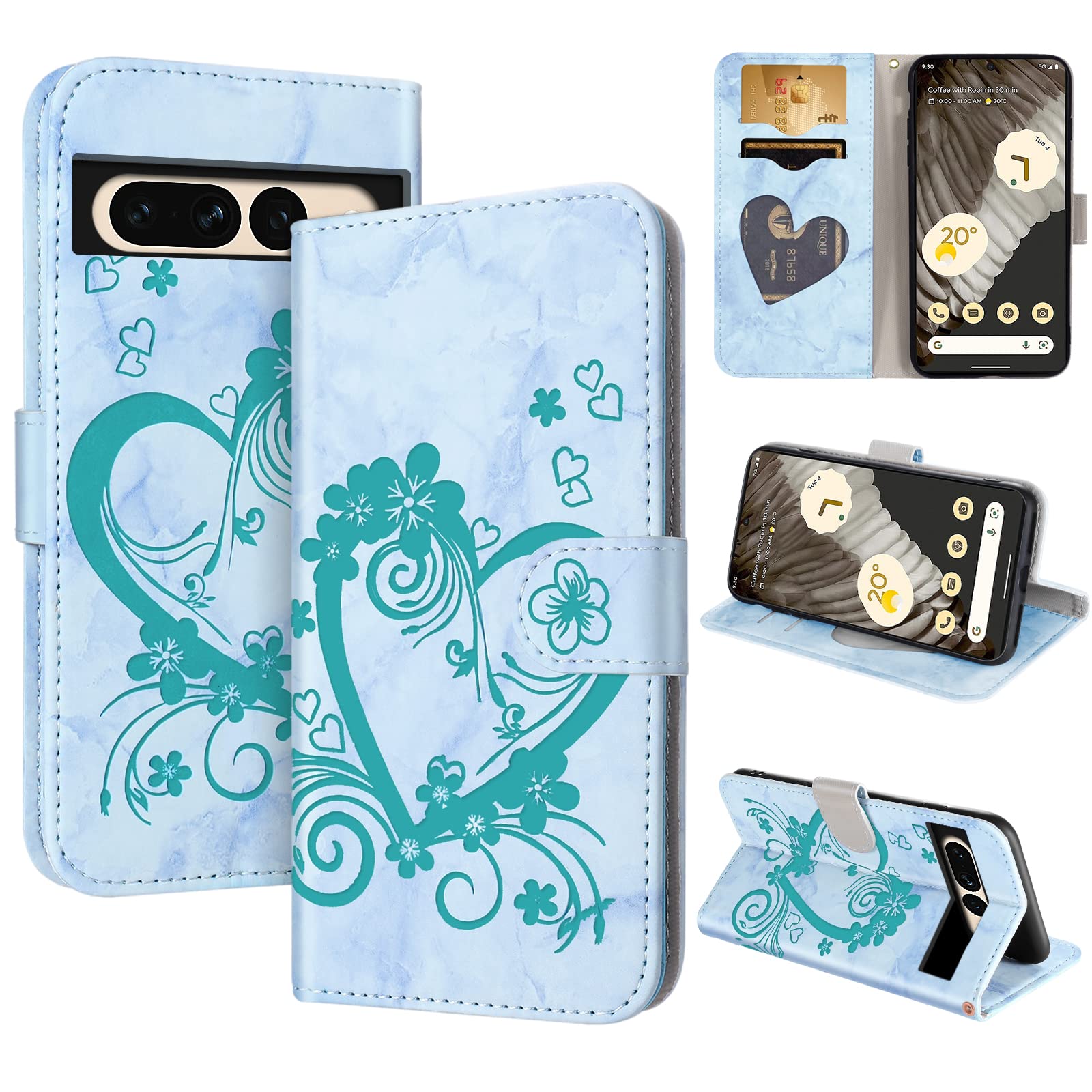 CASAFUNY Case for Google Pixel 7 Pro, Premium Leather Wallet Case Magnetic Flip Phone Case Shockproof Cover with Card Holder Kickstand for Google Pixel 7 Pro, Green — image 1