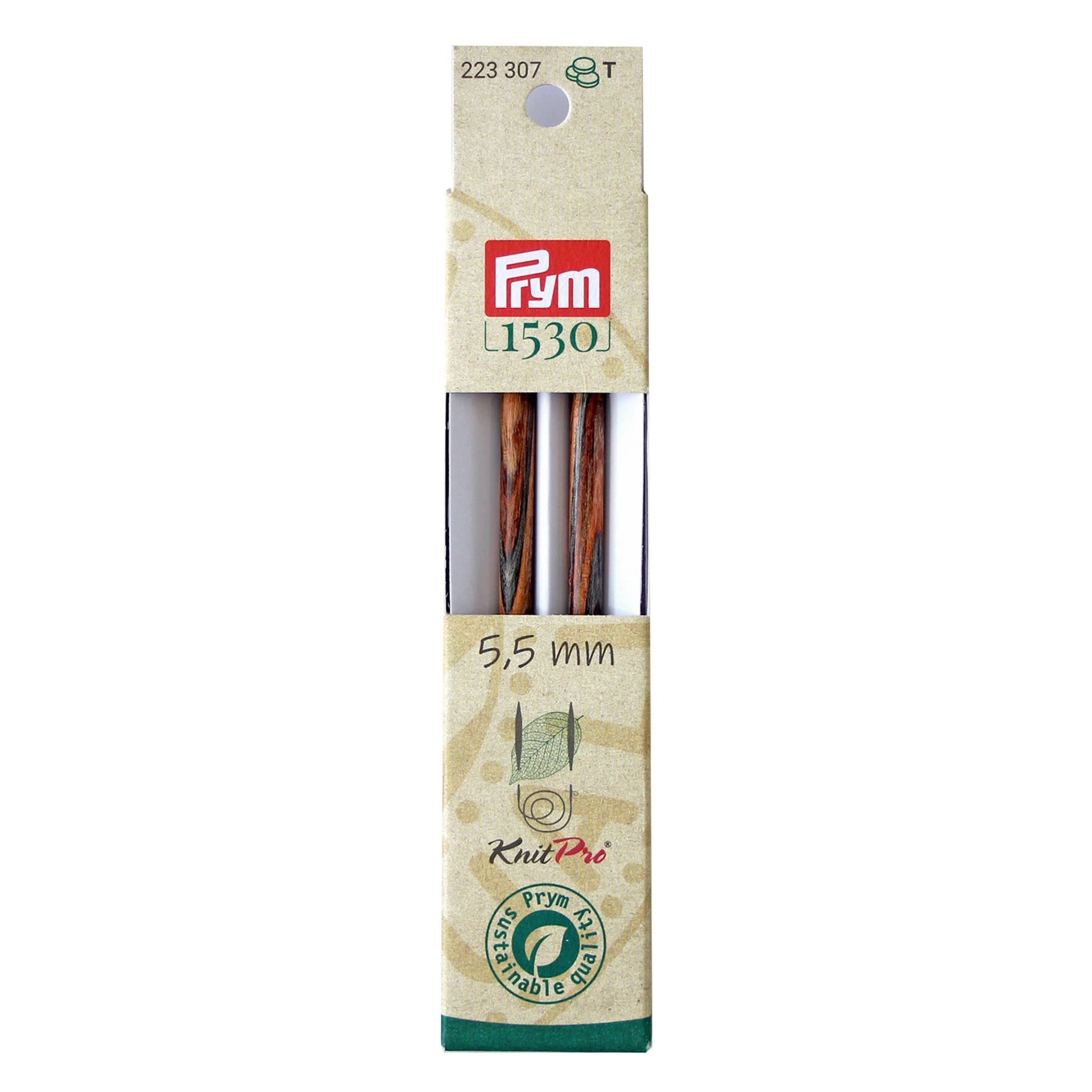 Prym 223327 Circular Knitting Needle Tips Natural Coloured Long 11.6 cm 5.50 mm Circular Knitting Needle, Wood, Multi-Colour, 5.5 mm