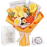 Kogyxe Crochet Flowers Cute Bouquet, Handmade Crochet Flowers Knitted Bouquet, Tulips Flower and Calla Lily for Valentine's Day, Teacher’s Day, Graduation, Birthday (Yellow)