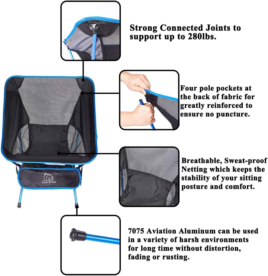 Friendriver Portable Folding Camping Chair, Compact and Lightweight Outdoor Chair, Suitable for Outdoor Activities, Hiking, Camping, Picnic, Folding Chair with Portable Storage Bag: Kitchen & Dining