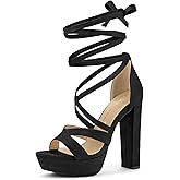 Allegra K Women's Lace Up Platform Chunky High Heels Sandals