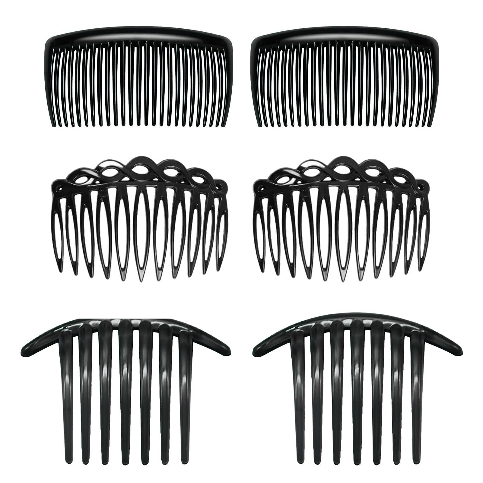 6 Pcs Plastic French Twist Side Combs, Strong Hold Twist Teeth Slides, Black Comb Set for Women, Ladies, Girls, Thick, Fine Hair, Wedding