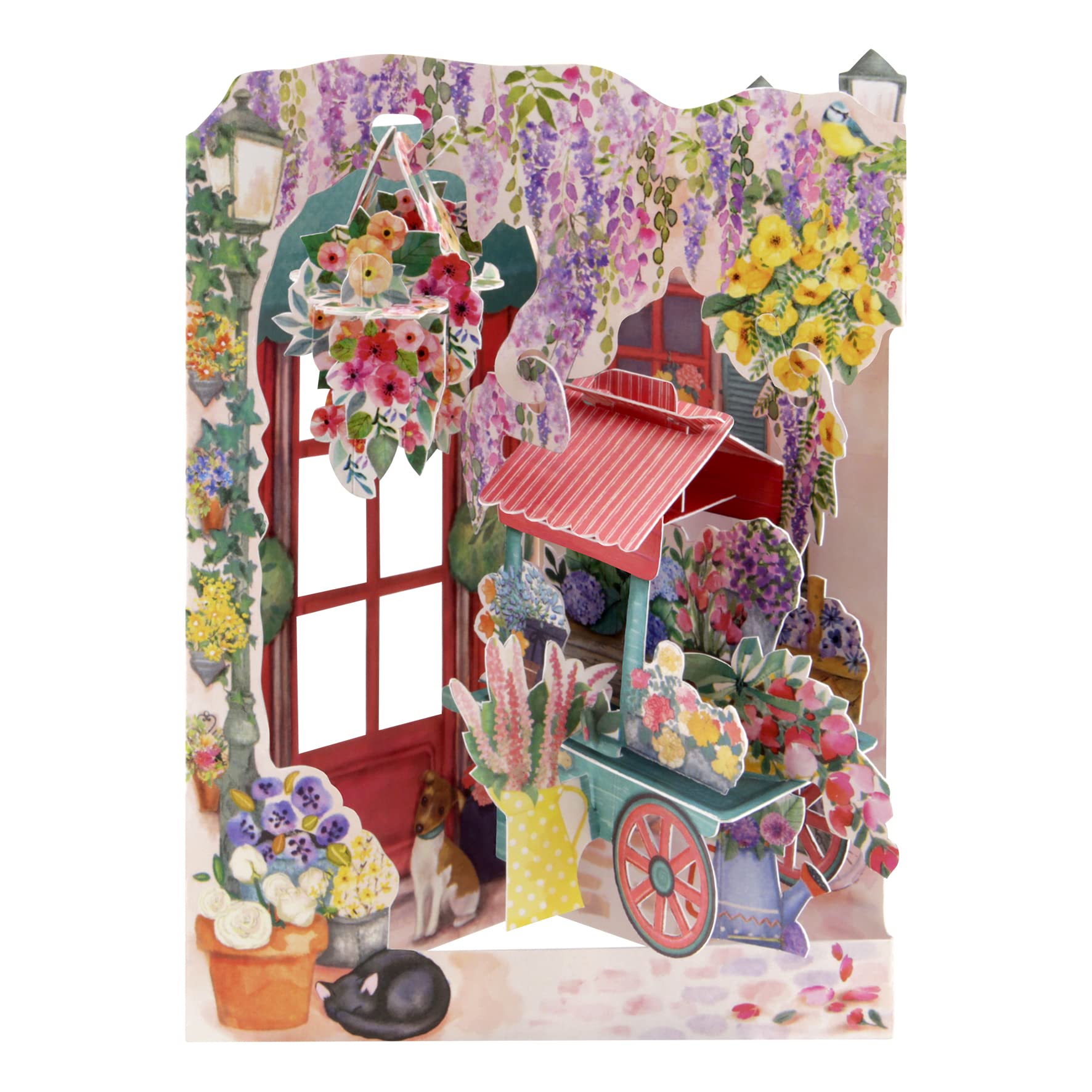 SANTORO Swing Card, 3D Pop Up Greeting Card - Florist And Flower Cart - For Her, For Mum, Birthday, Mother's Day