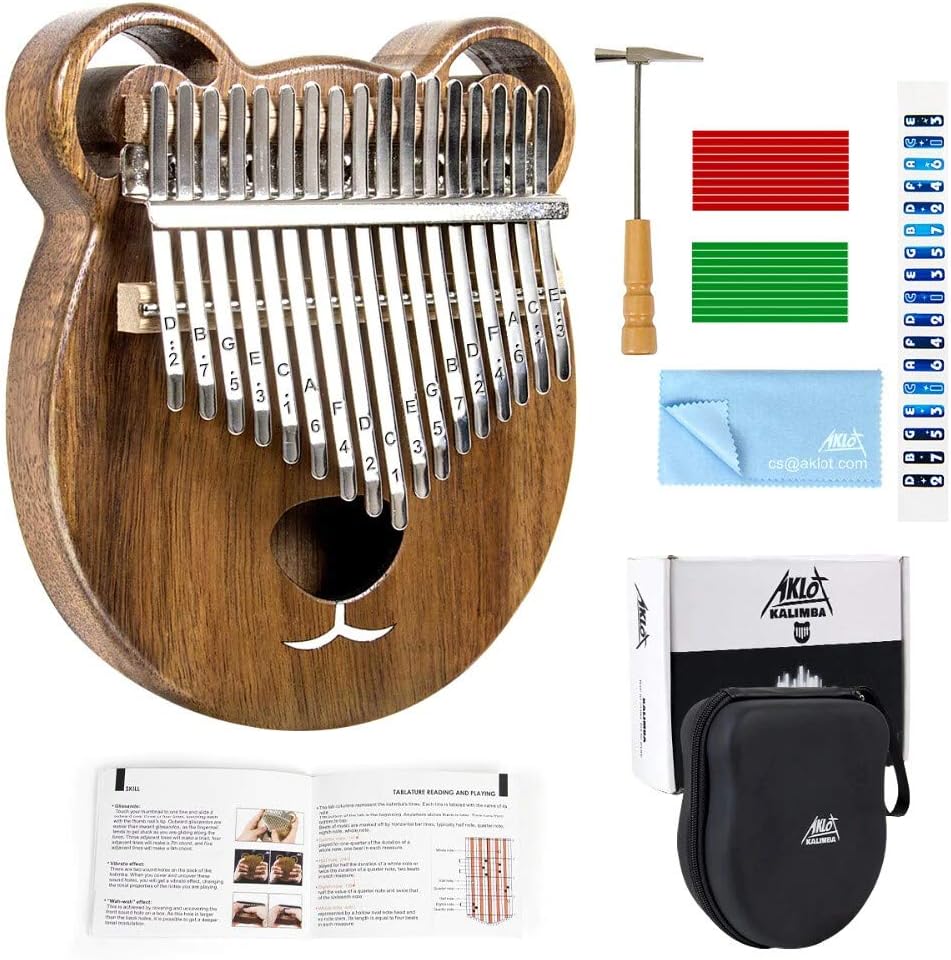 Kalimba 17 Keys Thumb Piano, Portable Finger Piano Mbira, Solid Walnut Marimba Kit Instrument Piano Musical Gifts For Kids Adult Beginners with Study Instruction and Tuning Hammer (Deer)