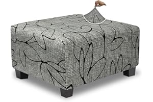 TOPHMDECOR Ottoman Cover Square Slipcovers Printed,Stretch Footrest Stool Cover for Ottoman Square,Soft Foot Stool Cover Protector with Nonslip Elastic Bottom (Medium,Lotus)