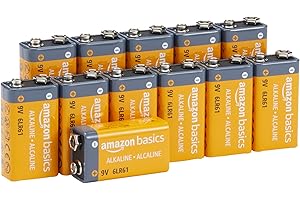 Amazon Basics 12-Pack 9V Alkaline Batteries, 5-Year Shelf Life - For Smoke/CO Detector, Electronics & Audio