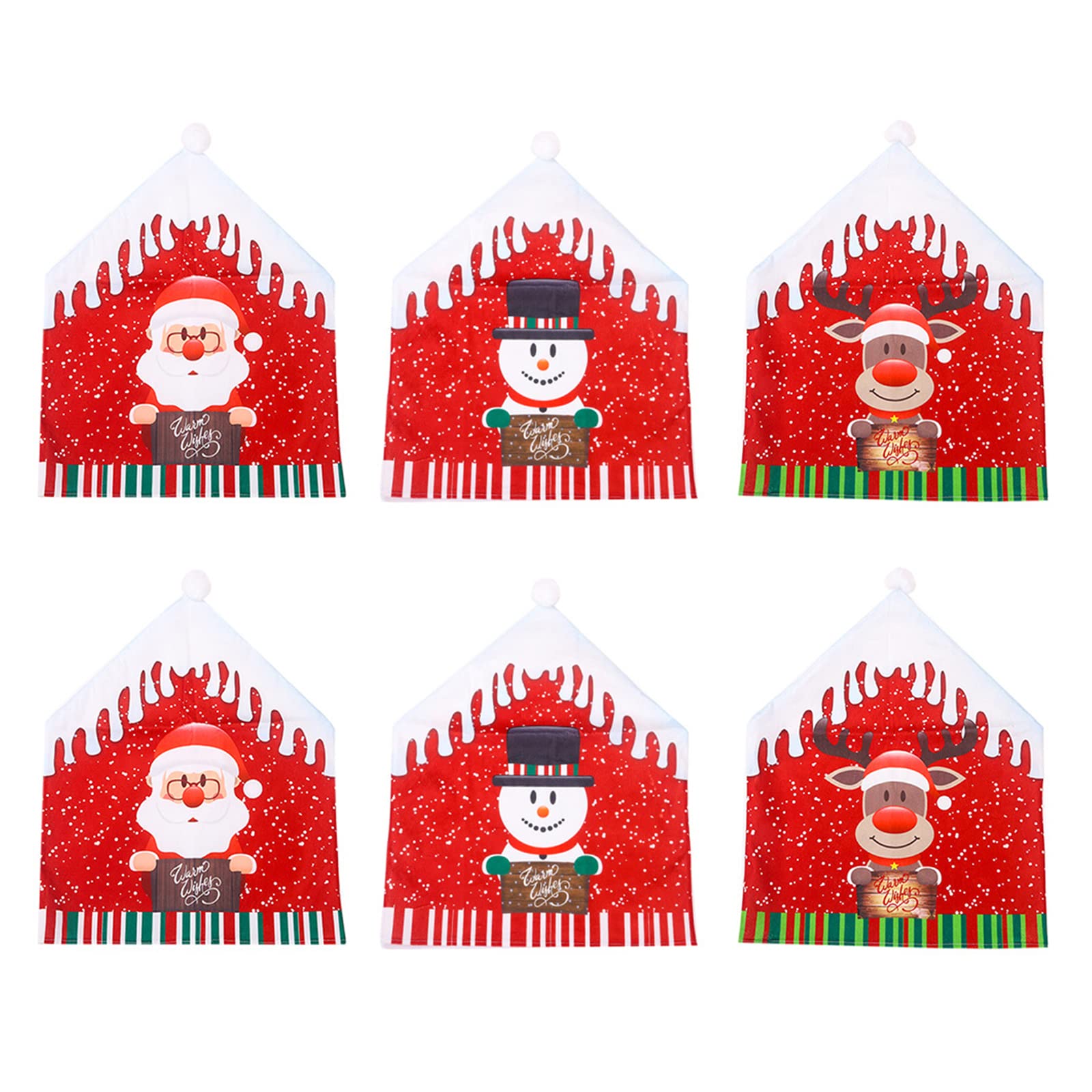Warooma 6Pcs Xmas Chair Slip Covers, Dining Chair Covers, Party Red Hat Back Covers Xmas Dining Room Chairs Decor