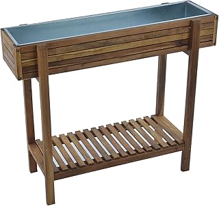 Limal Hochbeet 100% FSC-Akazienholz Zinkwanne Ablage Wetterfest Braun 75 x 90 x 30 cm