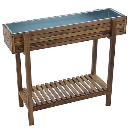 Limal Hochbeet 100% FSC-Akazienholz Zinkwanne Ablage Wetterfest Braun 75 x 90 x 30 cm