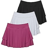 Real Essentials 3 Pack: Women's 14" Layered Ruffle Flowy Tennis Golf Skorts Pockets Pleated Mini Skirt Athletic Liner Shorts