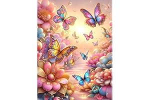 GUMITOON Pink Butterflies Diamond Painting Kits for Adults, 5D Diamond Art Painting by Numbers Kits, DIY Butterflies Diamond Art Kits,Full Round Drill Diamond Paintings for Adults for Home Wall Decor,12X16inch