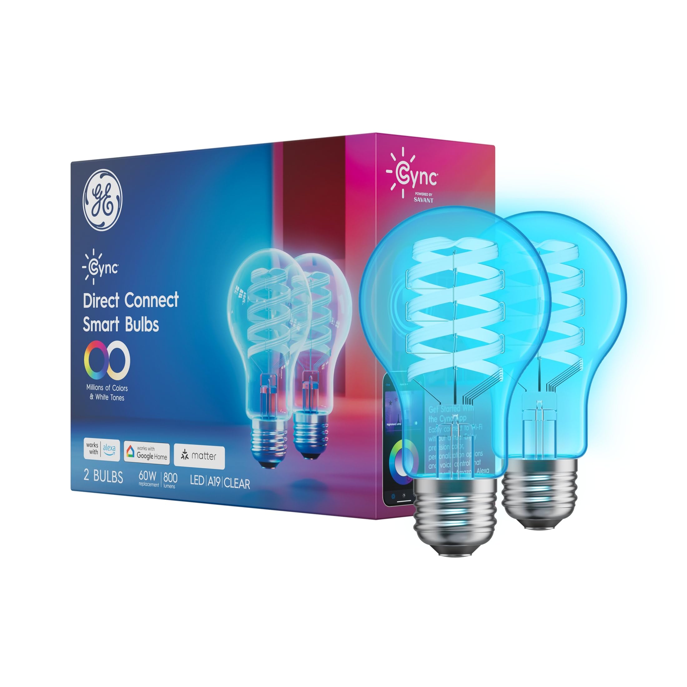 Photo 1 of *****Factory seal*****
Cync GE A19 Direct Connect LED Light Bulb, Color Changing Smart Light, Matter Compatible, Compatible with Alexa and Google Home (2-Pack)