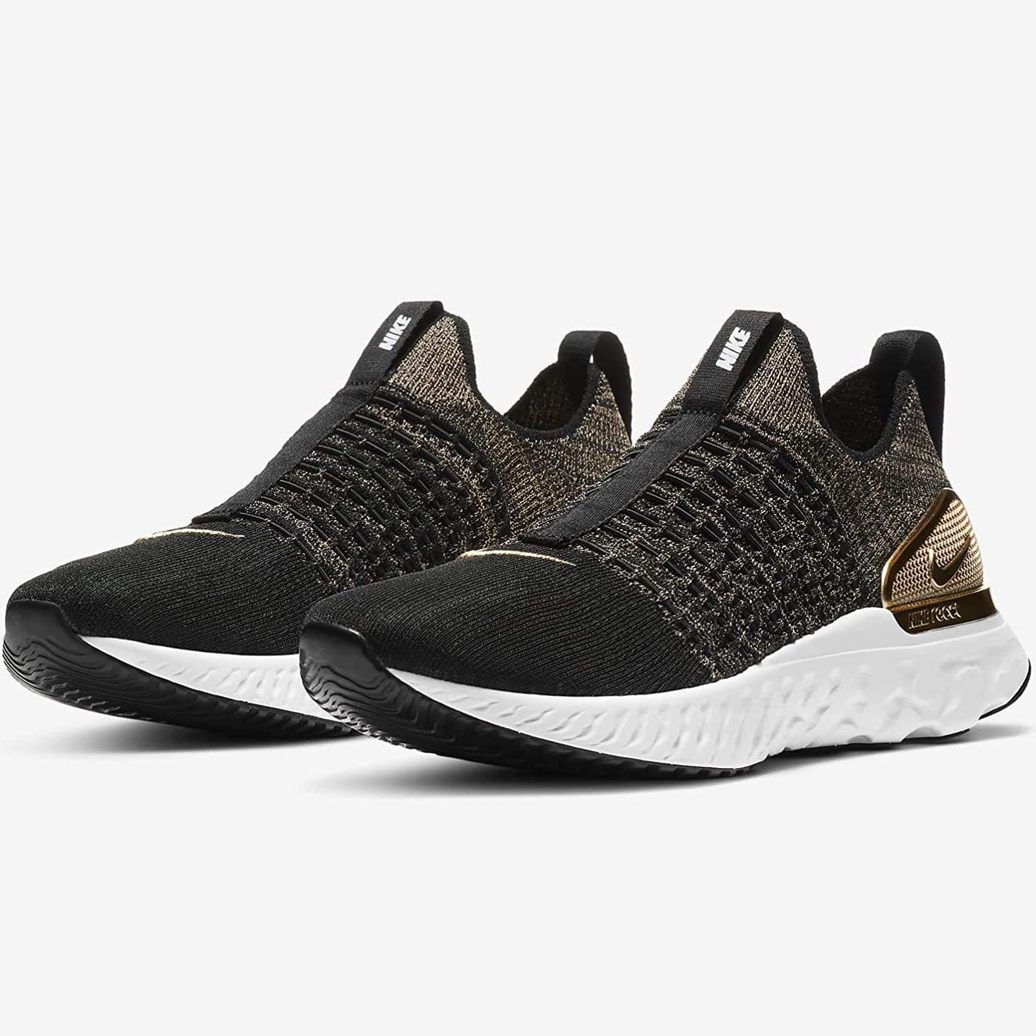 Amazon Co Jp ナイキ Nike リアクトファントムラン フライニット2 プレミアム W Reactphantomrun Flyknit2 Prm ブラック ホワイト ゴールド Cz40 001 国内正規品 スポーツ アウトドア