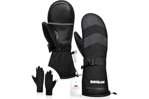 EMITGLAM 2 in 1 Winter Ski Mittens for Men & Women with Fleece Glove Liners, Waterproof Winter Ski Gloves Made with 3M C100 Insulation, 5-Layer Fabric Snowboard Mittens with Touchscreen Inner Gloves