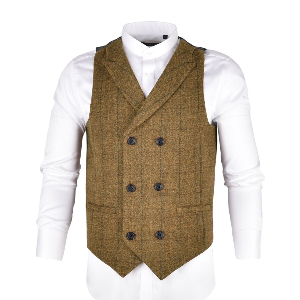BOTVELA Mens 100 Wool Suit Vest Herringbone Tweed Vintage Check
