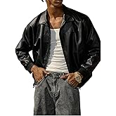 Verdusa Men's Vintage Leather Jacket Zip Up Long Sleeve Collared Outwear with Pockets