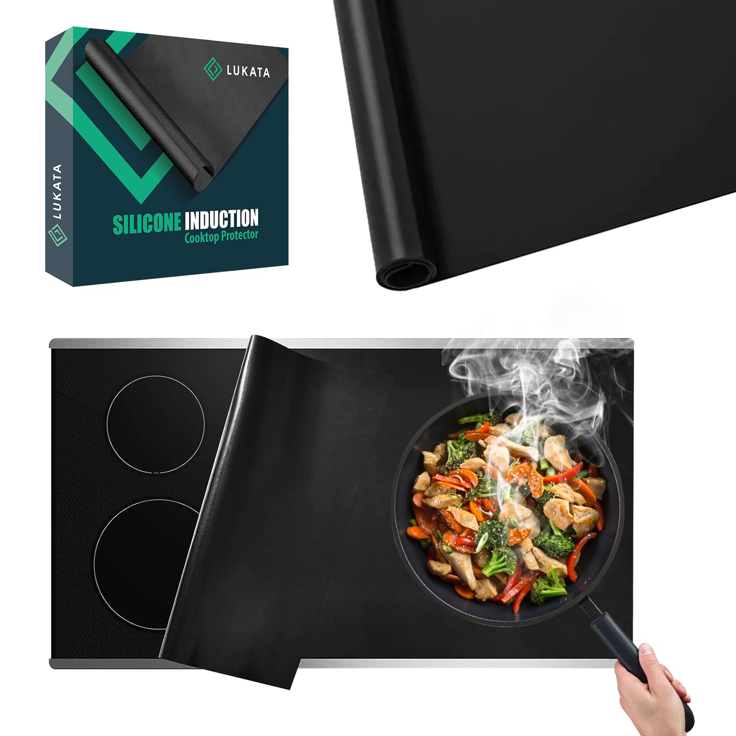 Lukata Silicone Induction Hob Protector Mat (Magnetic) - Heat-Resistant, Cooktop Scratch Protection for Induction Hob, Multifunctional Silicone Mat - 60cm x 55cm x 0.4mm