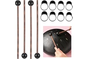 XELSLUTHE 4 Pcs Drum Mallets Steel Tongue Drum Mallets 8 Inch Xylophone Mallet Glockenspiel Sticks Wooden Rubber Percussion Mallet with 8 Drums Finger Sleeves Silicone Knocking Finger Picks for Woodblock Bell