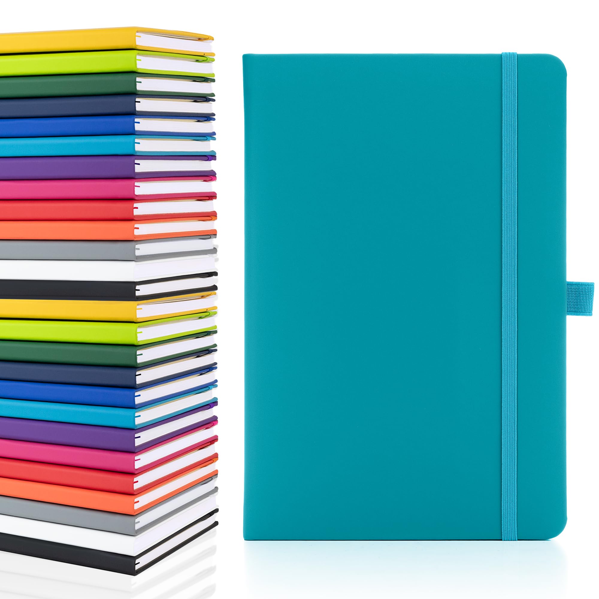 Notes London Plain Page A5 Notebook, White Unlined Blank Pages, Pen Loop, Ribbon and Paper Pocket, Medium Hardback, Note, Eco Sustainable sourced Paper (Teal)