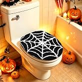 FYSUIMU Halloween Toilet Seat Cover Black White Spider Web Soft Toilet Lid Cover with Adjustable Rubber Backing for Bathroom Trick or Treat Holiday Party Decoration