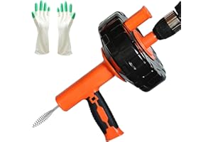 Drainsoon Auto Feed Drain Auger with Drill Adapter, 33 Feet Drain Snake Hair Clog Remover, Manual or Powered Plumbing Snake Drain Cleaner for Bathroom, Shower, Kitchen Sink Cleaning, Comes with Gloves