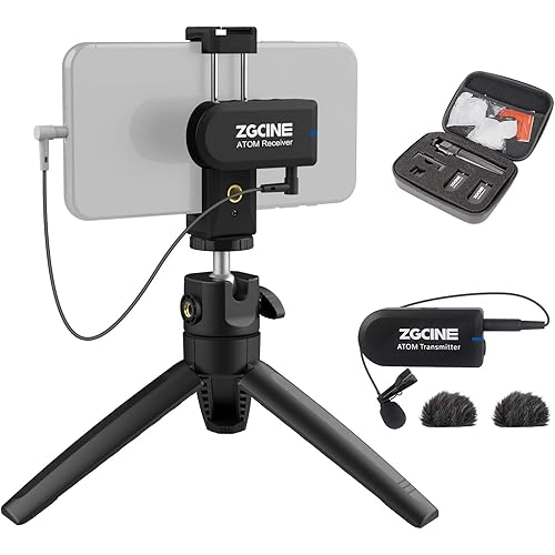 Smartphone Wireless Lavalier Microphone,ZGCINE Omnidirectional Recording Mic 2.4G Wireless Lapel Microphone System Transmitter and Receiver for Smartphone,Camera,Interview,Vlogging
