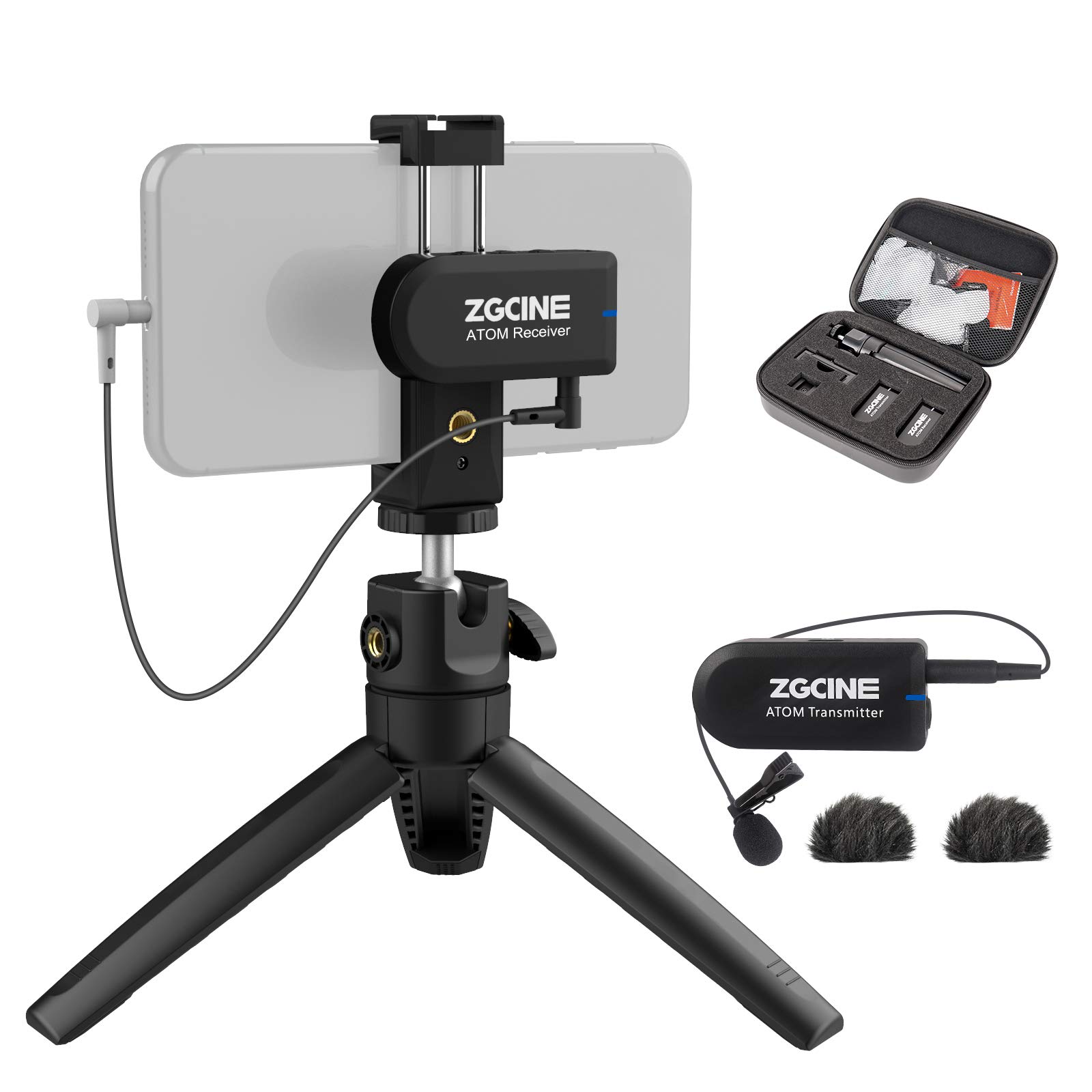 Smartphone Wireless Lavalier Microphone,ZGCINE Omnidirectional Recording Mic 2.4G Wireless Lapel Microphone System Transmitter and Receiver for Smartphone,Camera,Interview,Vlogging
