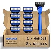 6-Blade Razor,Plastic Anti-slip Men Manual Refill Cartridges razors, 1 handle and 8 refill razor cartridges, Reusable Face Cleansing Care Tool, Shave Supplies for Men and Women - Black