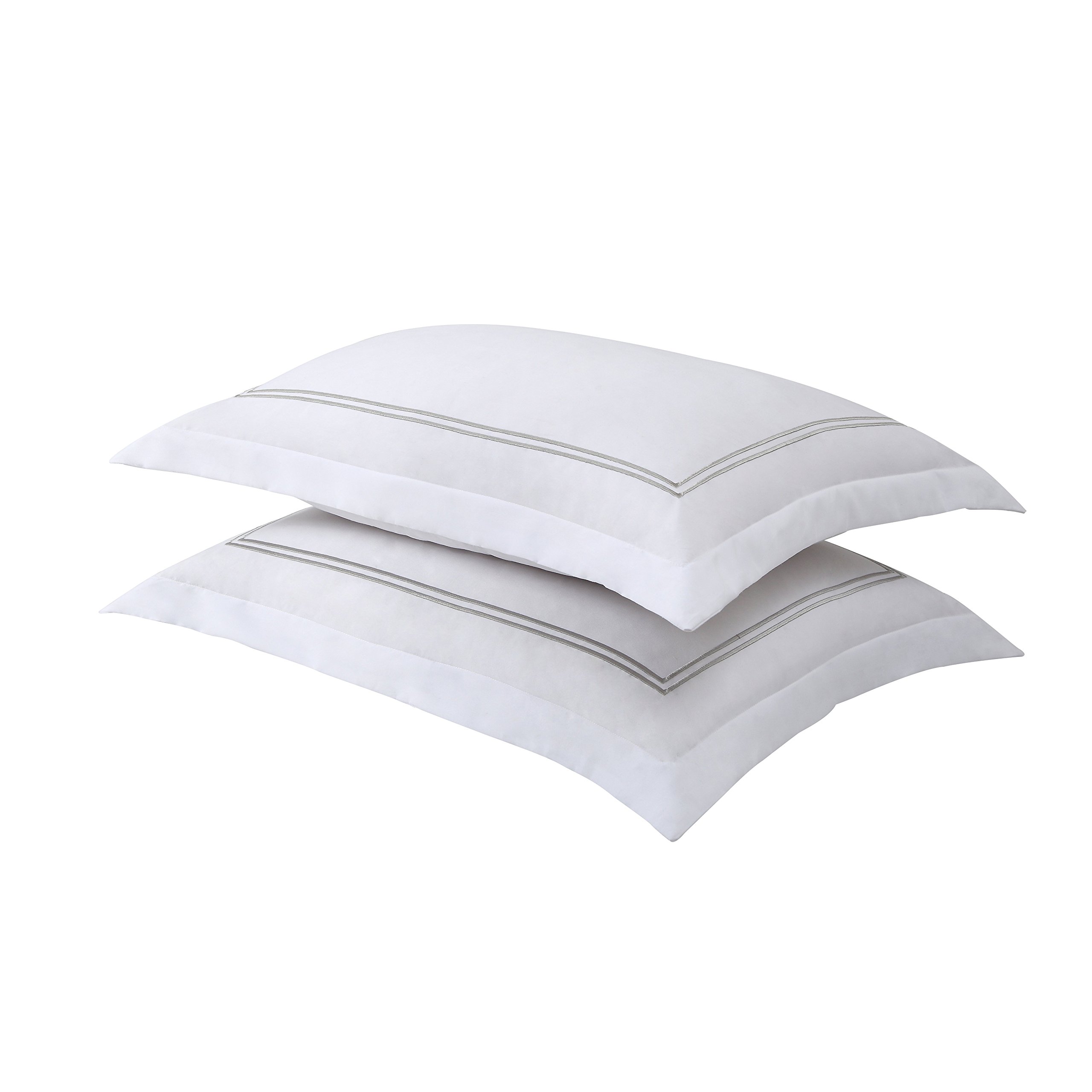 Photo 1 of Bed Maker's Levinsohn Luxury Hotel Tailored Pillow Sham Pair, White with Silver Baratta Stitched Hem (2 Pack) Standard