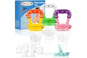 WAJIAYON Baby Fruit Feeder/Food Feeder Pacifier (3 Pack)- Infant Teething Feeders | Silicone Teether Feeder Babies | Baby Feeding Essentials | Food Pacifier for Babies - Pink