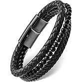 RTZN® Black Leather Bracelets for Men – Premium Artisan Handcrafted Collection – Single, Stacked, & Double Strand Braided Leather, Onyx Stone & Silver Chain Designs – Authentic Men's Leather Bracelets