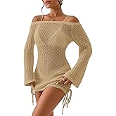 SISKIN Women's Bathing Suit Beach Cover Up Crochet Knit Tops Mesh Hollow Out Dress Drawstring Without Sexy Bikini