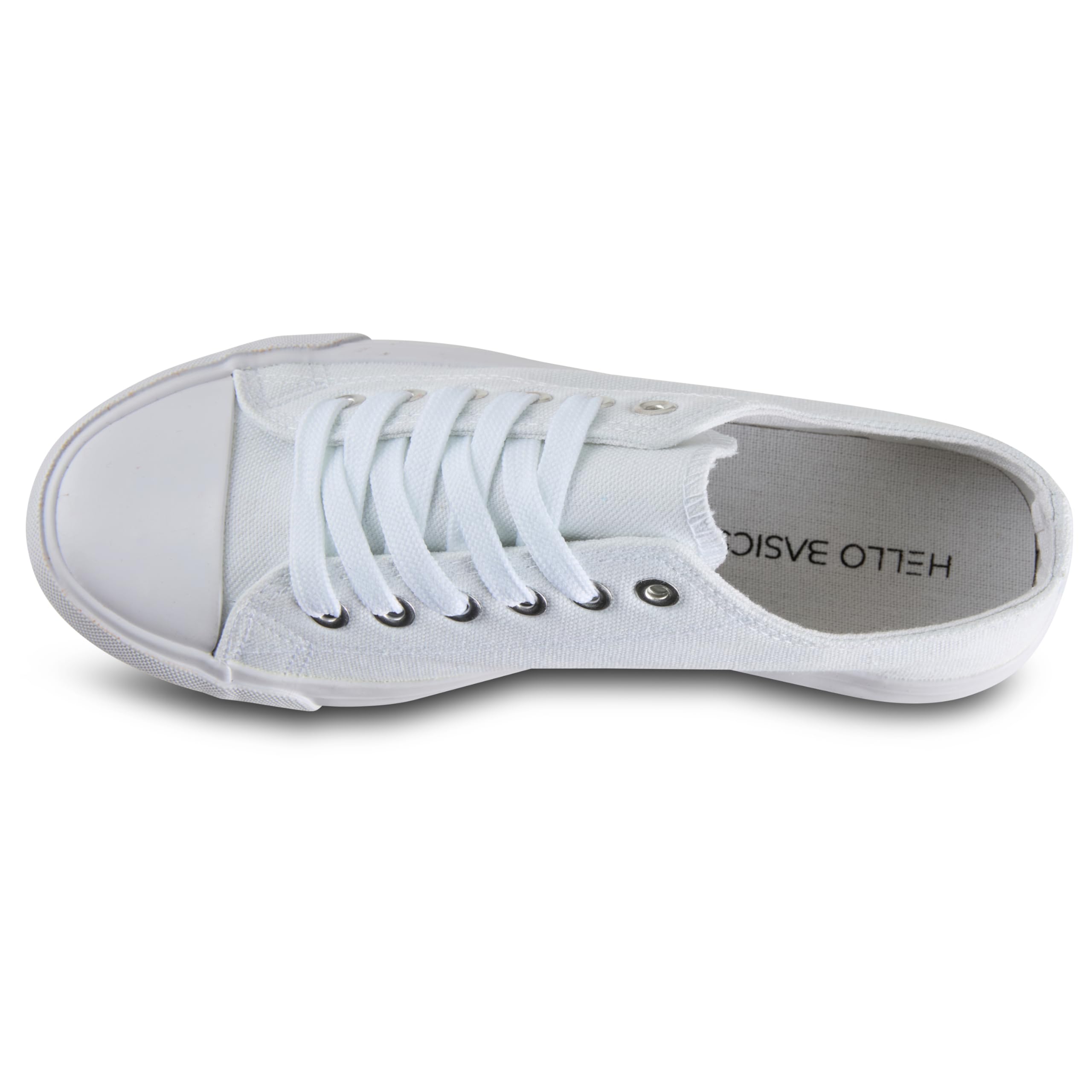 hello basics White Canvas Shoes for Women Casual Low Top Sneakers Fashion Womens Tennis Shoes, White, Size 9