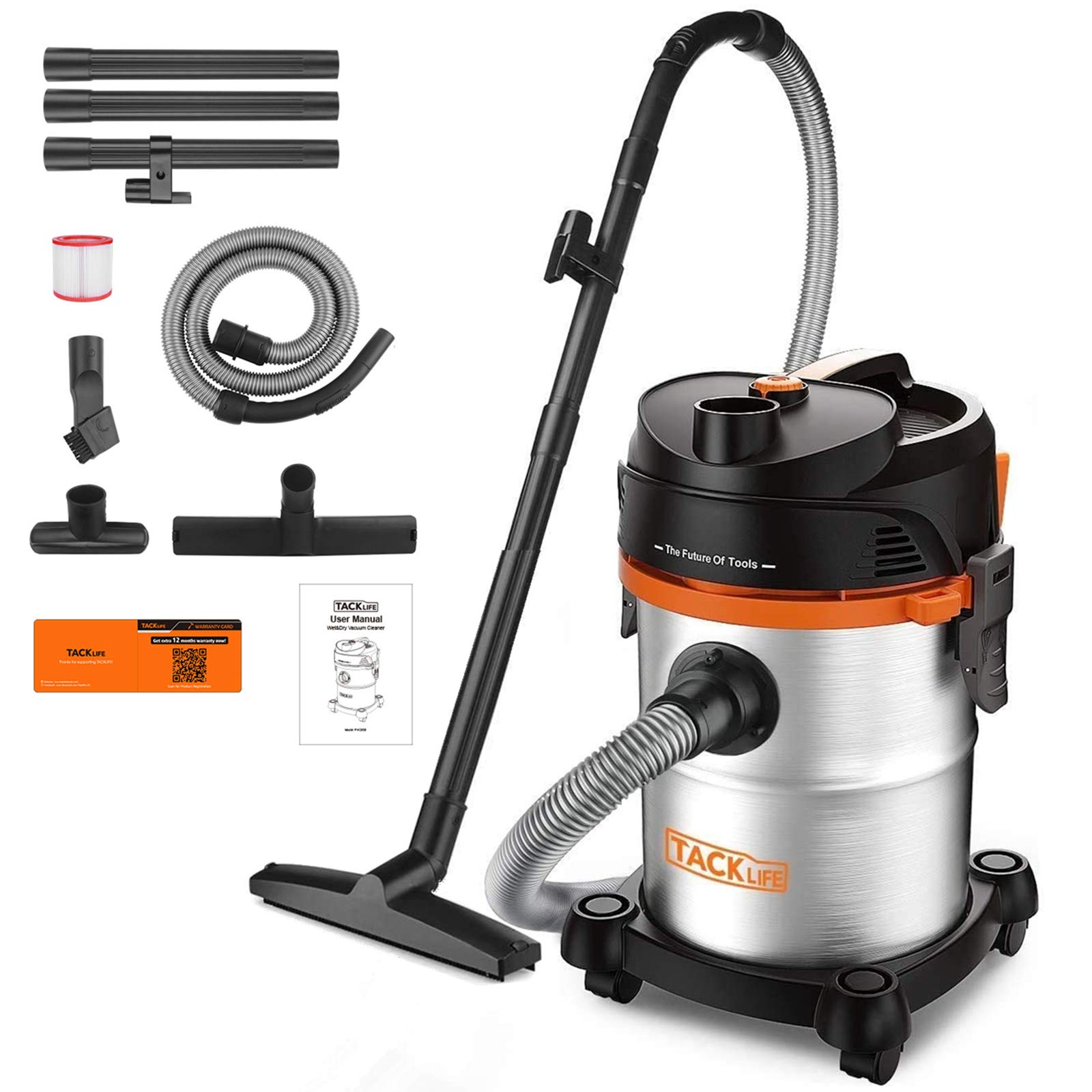 Buy Tacklife 6 Gallon Shop Vacuum 6 Peak Hp, 1200W Wet/Dry Vac, Heavy