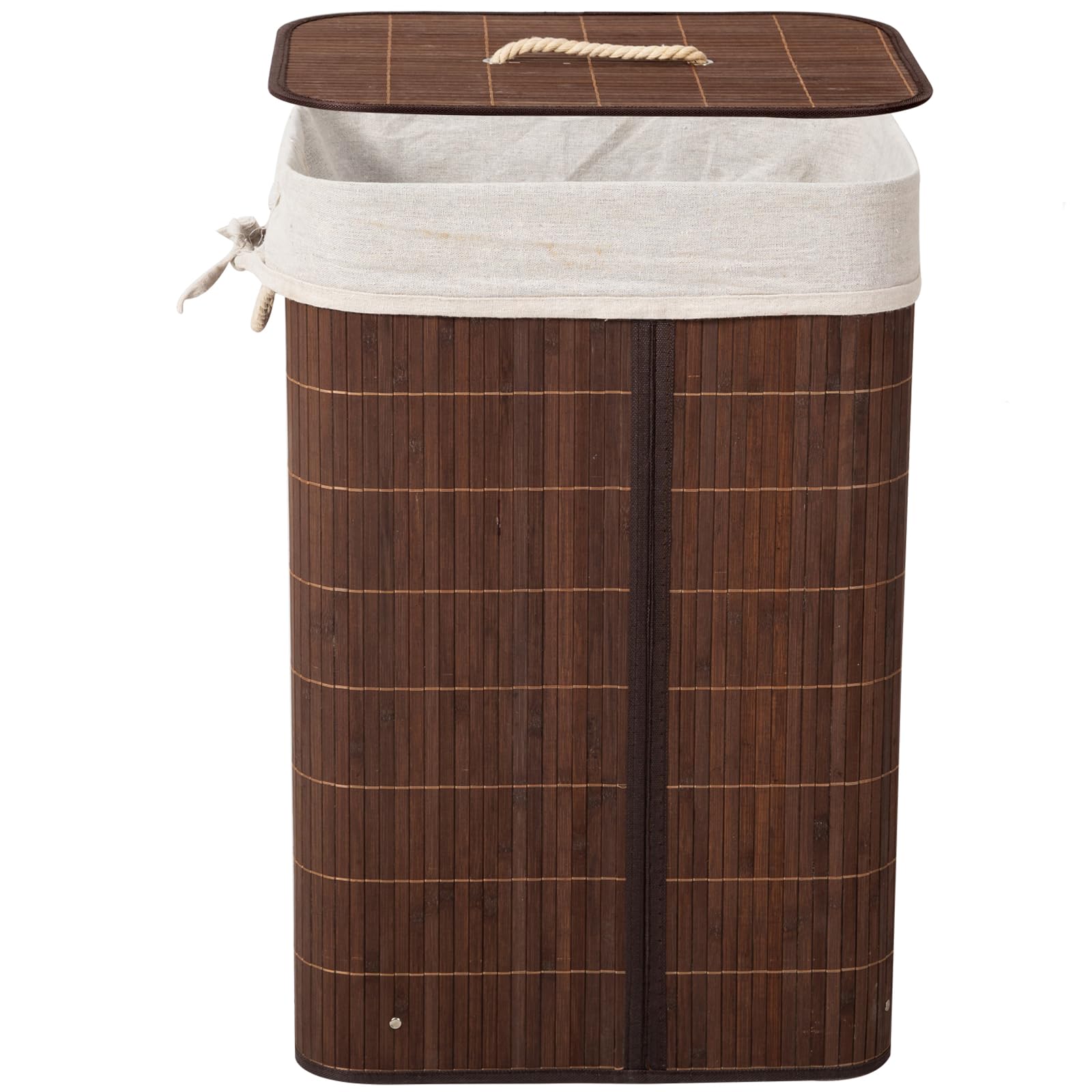 Bamboo Laundry Basket with Lid, Foldable Laundry Baskets, Woven Natural Bamboo Dirty Laundry Basket, Removable Laundry Bag, 58 L / 72 L, Good Air Permeability (Brown-Square, 60 * 40 * 30 cm)