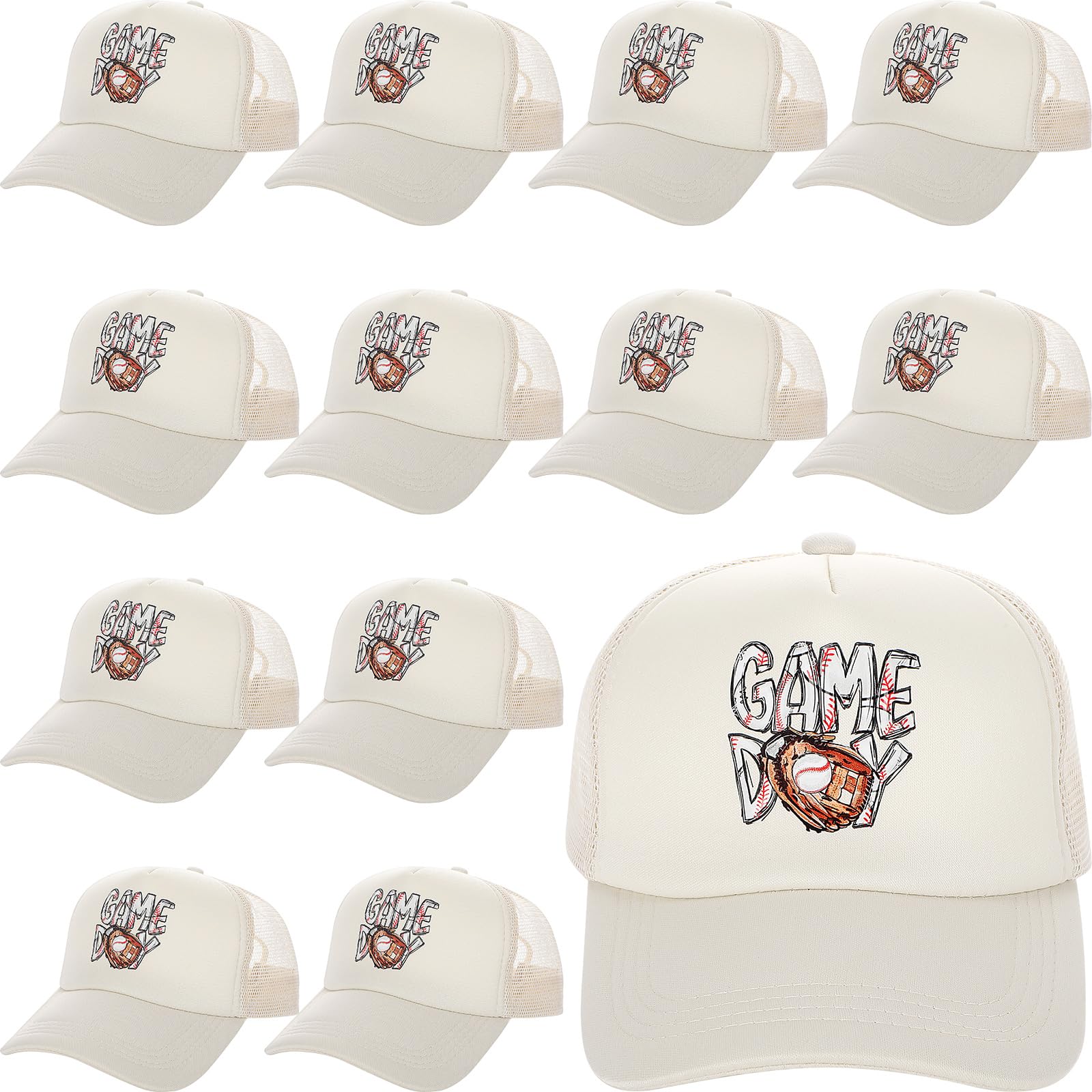 Photo 1 of Shyyween 12 Pcs Baseball Game Day Trucker Hats Bulk Baseball Team Gifts Vintage Game Day Cap for Sports Birthday Party Favors Supplies Accessory Beige