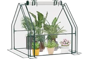 TianC beauty Portable Mini Greenhouse, 38.5"x38.5"x38.9" Greenhouses for Outdoors with Dual Large Zipper Doors & Ground Stakes, Waterproof Plastic Green House for Outside Garden Patio Backyard