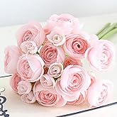 Ranunculus Artificial Flowers Faux Silk Mini Ranunculus Bulk Fake Wedding Filler Flowers for for CenterpiecesArrangements Bridal Shower Decorations, Dusty Rose 12 Pcs (Pink)