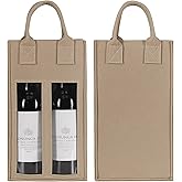 Shintop Double Wine Bag with Window, Felt Bottle Gift Bag with Handle Reusable Wine Tote Carrier for Party Favors Travel, Camping(1pc, beige)
