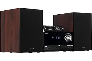 Sharp XL-B530 Micro Component 200W Max Power Wireless Bluetooth Audio Streaming & MP3/CD Player Speaker System + Remote, USB Port, AM/FM Stereo Digital Tuner, Aux Input, Brown Oak