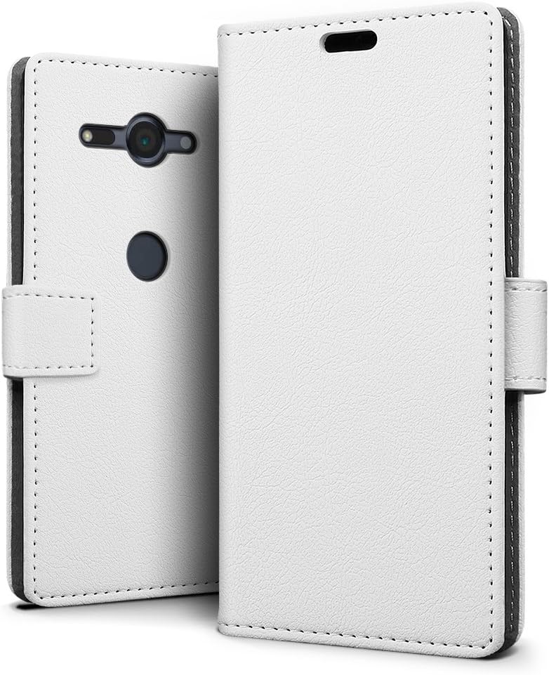 SLEO Case for Sony Xperia XZ2 Compact Case, Slim PU Leather Flip Protective Magnetic Wallet Cover Case for Sony Xperia XZ2 Compact with Card Slot and Stand Feature - White