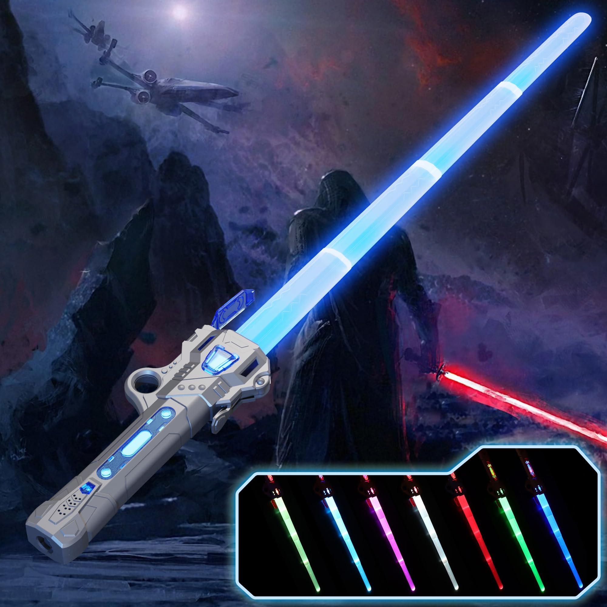 BuyCard Light Saber for Kids,Light up Saber by 7 Colors Changeable,Rechargeable Electronic Extended Lightsaber Sword for Halloween Fancy Dress Parties Ages 3 and Up Sliver