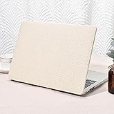 Seorsok Compatible with MacBook Air 15 inch Case 2025 2024 2023 Release A3241 M4 A2941 M2 M3 A3114 Touch ID,Elegant Leather Plastic Hard Case with Keyboard Cover,Beige Woven Fabric No Logo Cutout