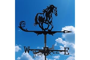 VESTCDF Black Metal Weathervane,Stainless Steel Horse Weather Vane Roof Mount, Wind Direction Indicators Wind Measuring Tool Outdoor, Wind Vane Ornament Decoration for Shed Garden Yard Farmhouse Patio Decor