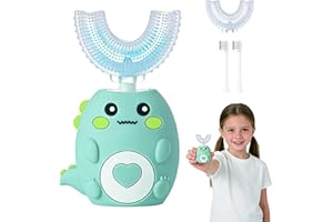 Kids Electric U Shaped Toothbrush, 360º Round Automatic Toothbrush Kids with 4 Brush Heads, Smart Timer & 3 Cleaning Modes, I