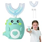 Kids Electric U Shaped Toothbrush, Sonic Automatic Toothbrush Kids with 4 Brush Heads, 3 Cleaning Modes, Cartoon Dinosaur IPX7 Waterproof 360º Round Toddler Electric Toothbrush(Green, Ages 2-12)